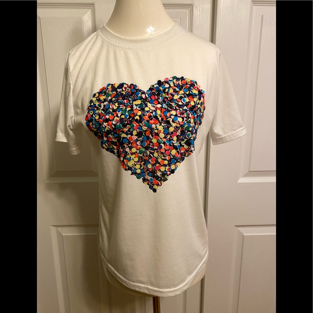 NWOT Shein Rainbow Sprinkles Heart ♥️ Tee Shirt - Picture 1 of 5